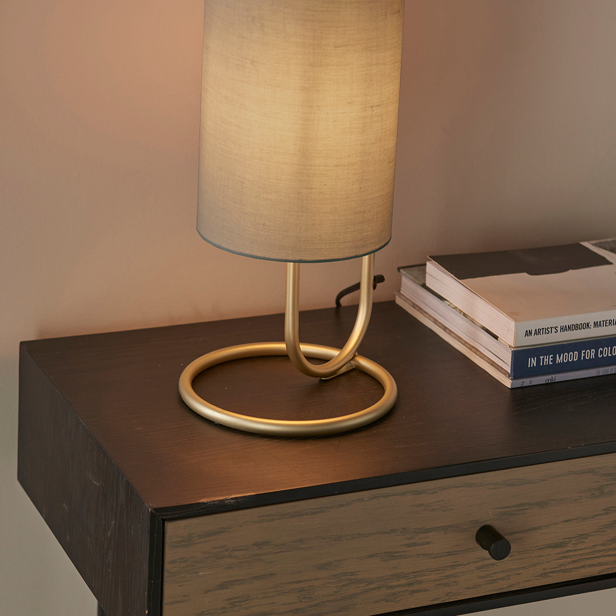 Antique brass paint & grey fabric