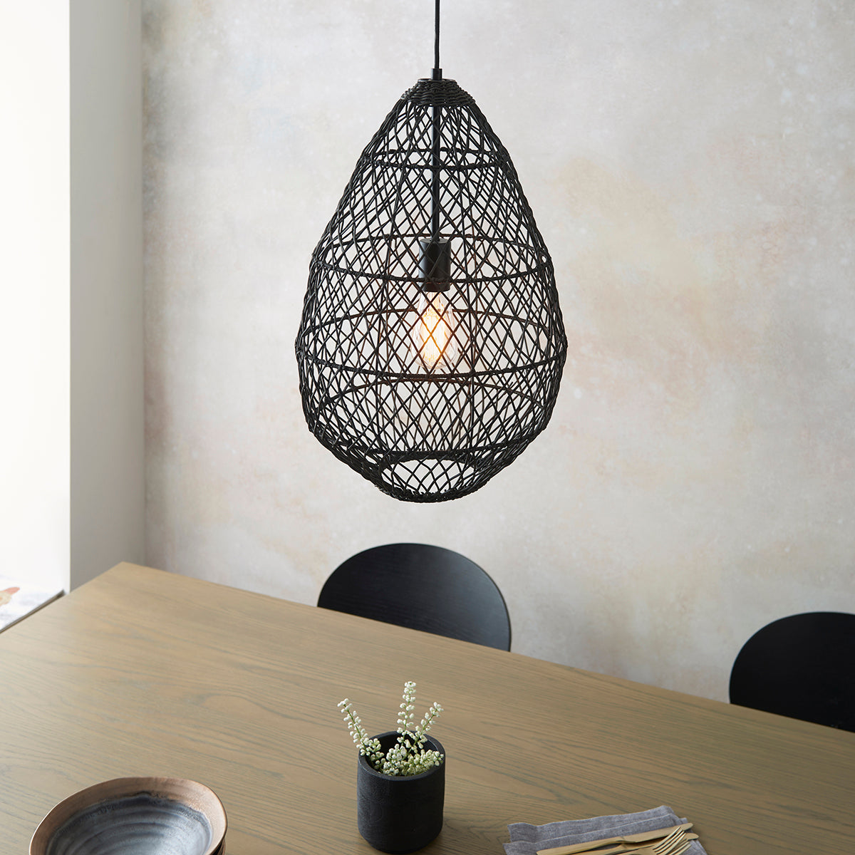 Ezra Pendant in Black Rattan
