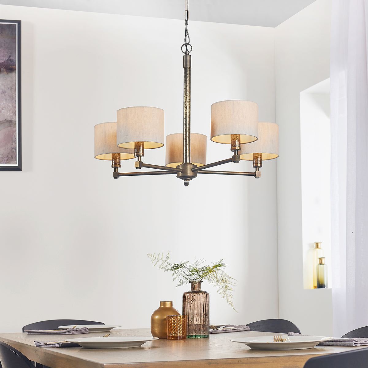 Isaac Five Light Pendant in Hammered Bronze
