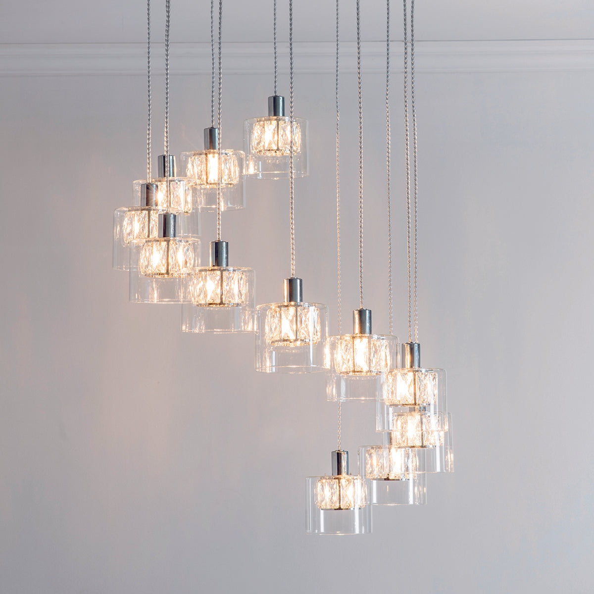 Elara Clear Glass Twelve Light Pendant in Chrome