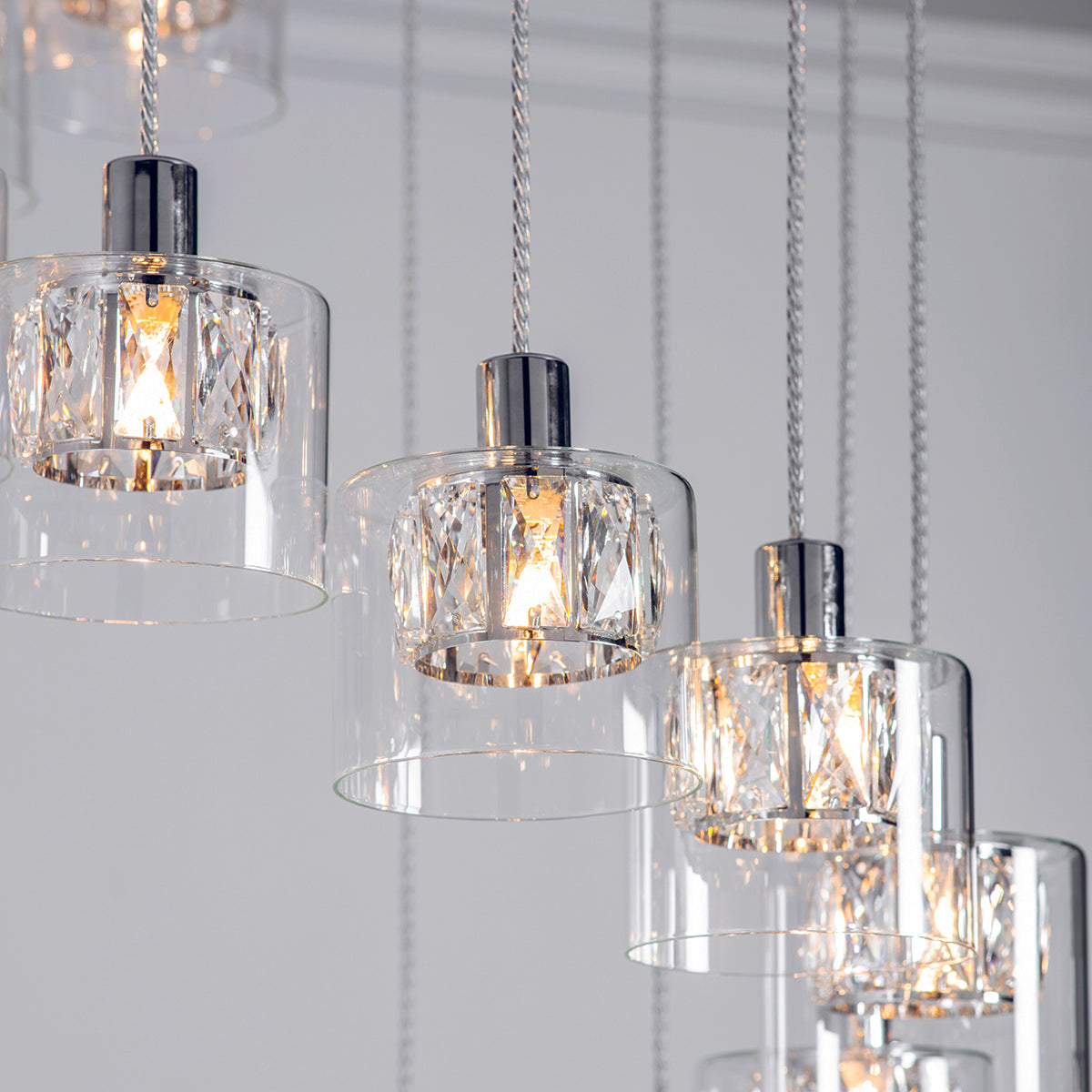 Elara Clear Glass Twelve Light Pendant in Chrome