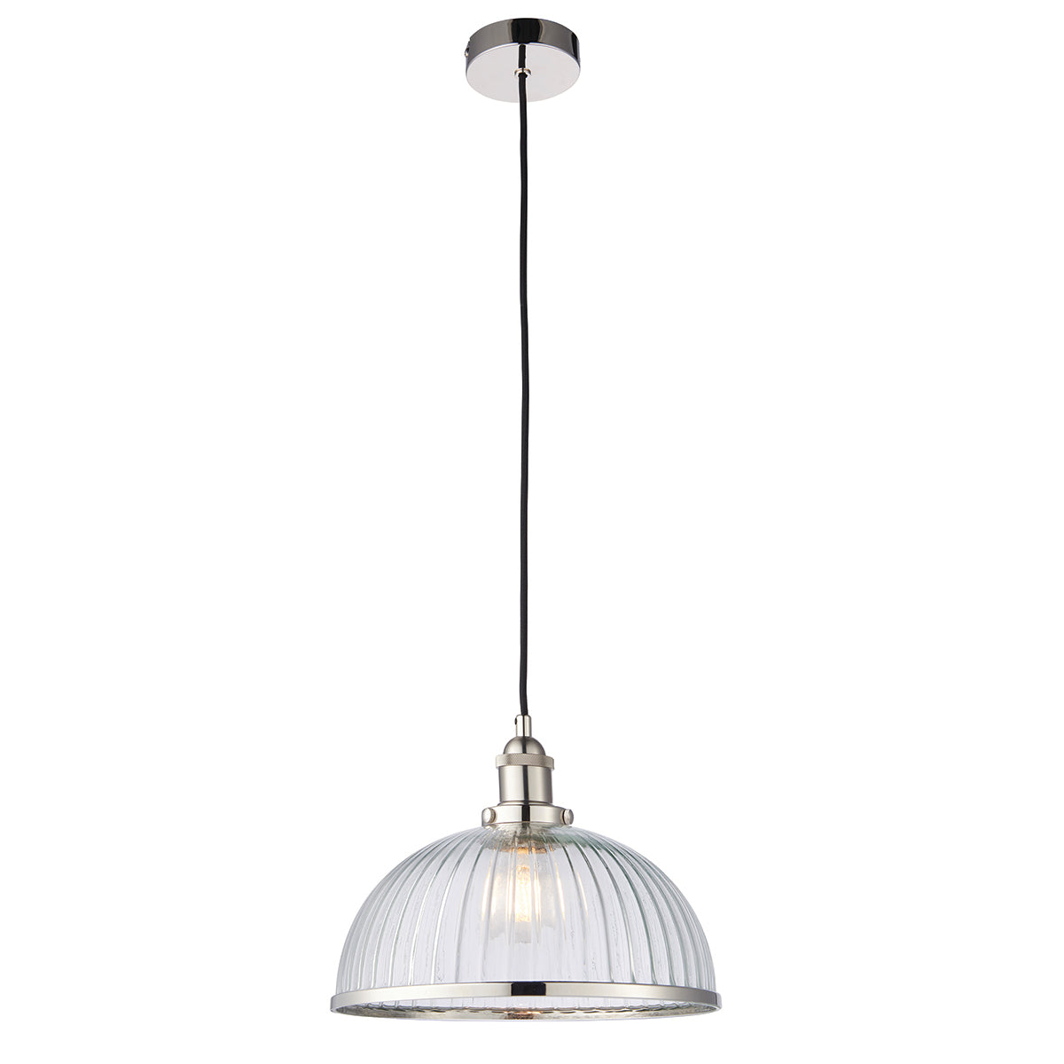 Marlowe Clear Ribbed Glass Pendant in Bright Nickel