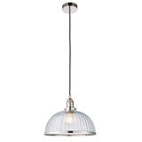 Marlowe Clear Ribbed Glass Pendant in Bright Nickel