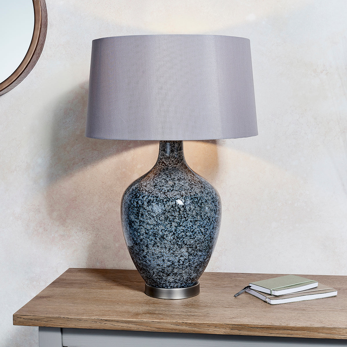 Iris Table Lamp in Grey Black with Mink Shade