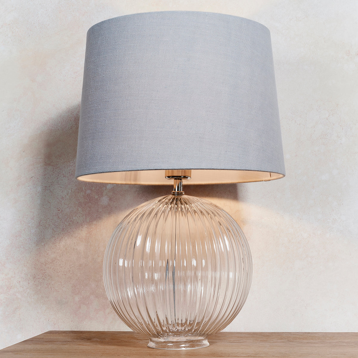 Jem Clear Ribbed Glass Table Lamp Base in Satin Nickel