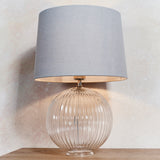 Jem Clear Ribbed Glass Table Lamp Base in Satin Nickel