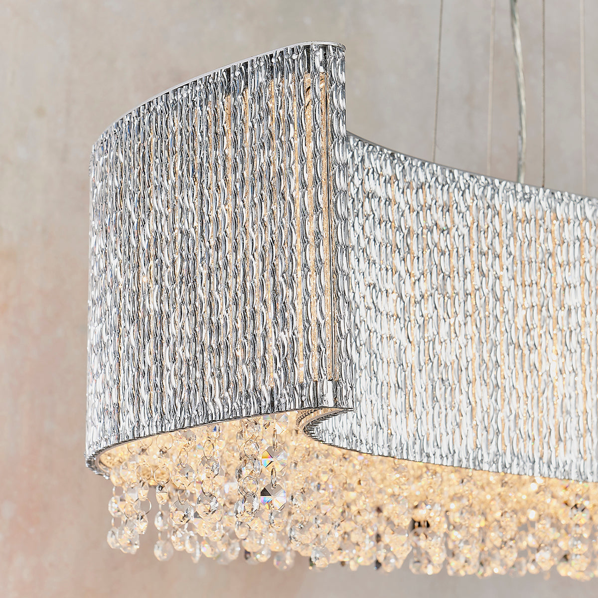 Fergus Clear Crystal Eight Light Pendant in Chrome