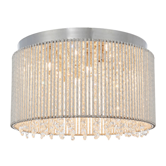 Fergus Clear Crystal Ten Light Flush Light in Chrome