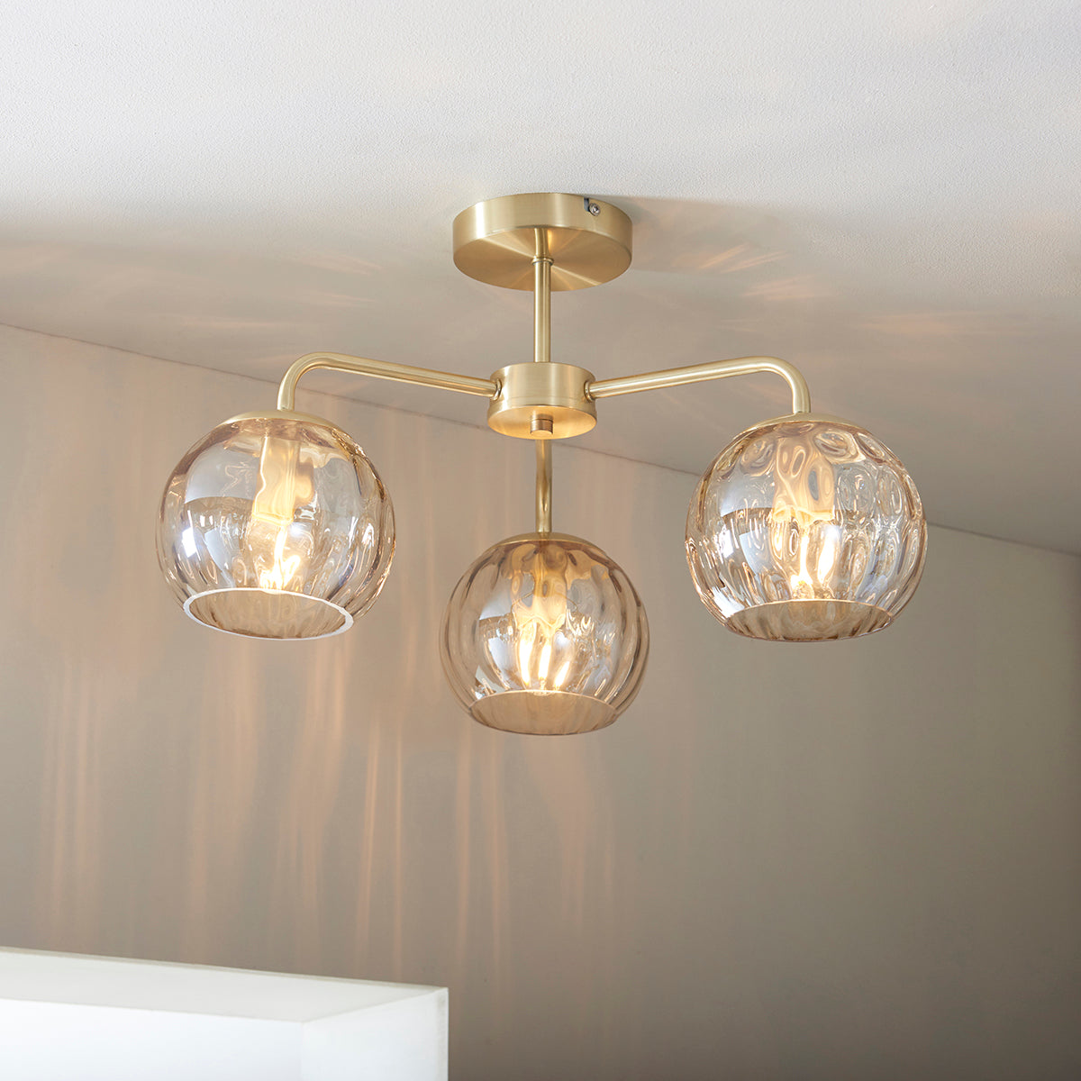 Ripple Three-Light Semi-Flush Ceiling Light in Brushed Brass