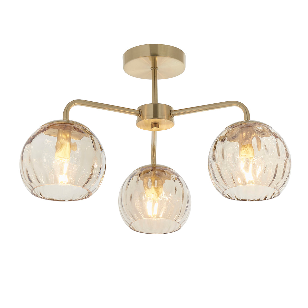 Ripple Three-Light Semi-Flush Ceiling Light in Brushed Brass