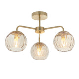 Ripple Three-Light Semi-Flush Ceiling Light in Brushed Brass