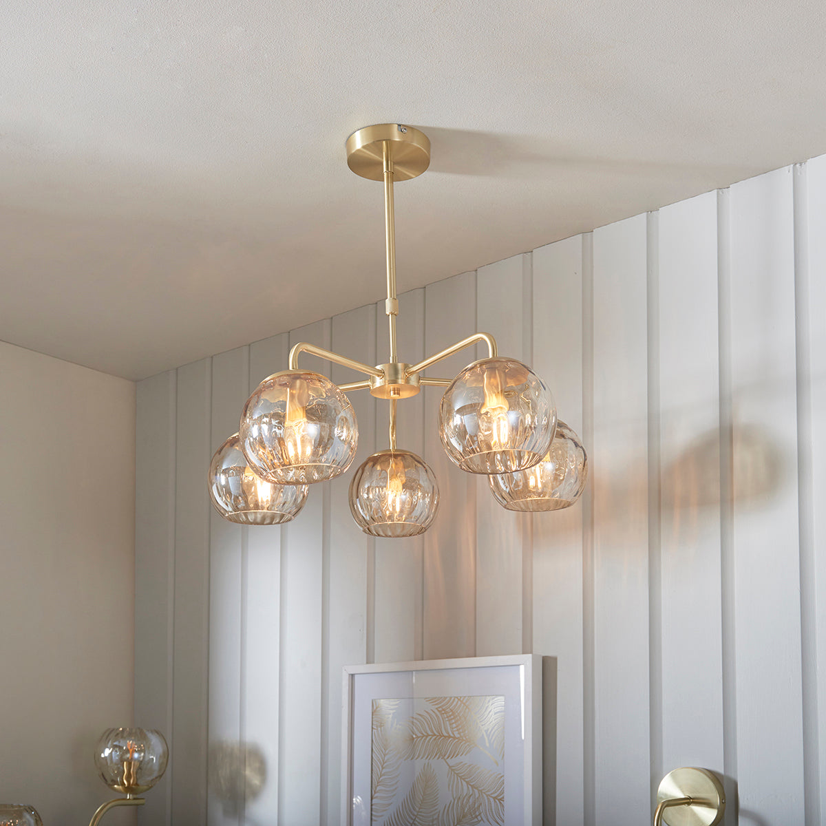 Ripple Five-Light Semi-Flush Ceiling Light in Brushed Brass
