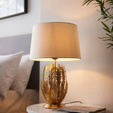 Nola Table Lamp in Gold Leaf with Ivory Cotton Fabric Shade