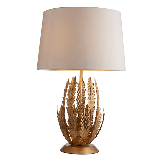 Nola Table Lamp in Gold Leaf with Ivory Cotton Fabric Shade