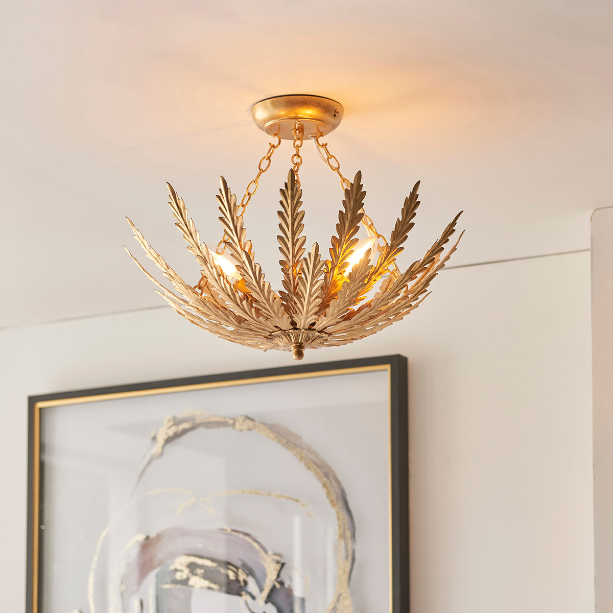 Nola Three Light Flush Light in Gold Leaf