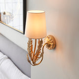 Nola Wall Light in Gold Leaf with Ivory Cotton Fabric Shade