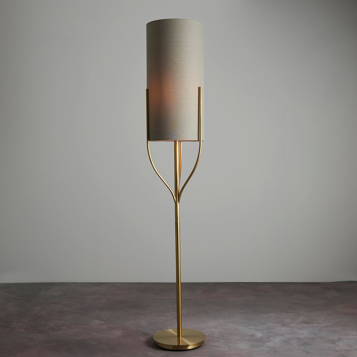 Fabio Floor Lamp in Satin Brass with Natural Linen Shade