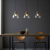 Marlowe Clear Glass Three Light Pendant in Antique Brass