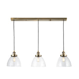 Marlowe Clear Glass Three Light Pendant in Antique Brass