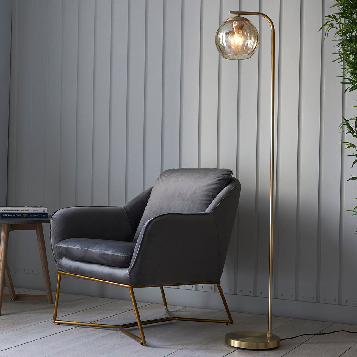 Ripple Champagne Lustre Floor Lamp in Satin Brass