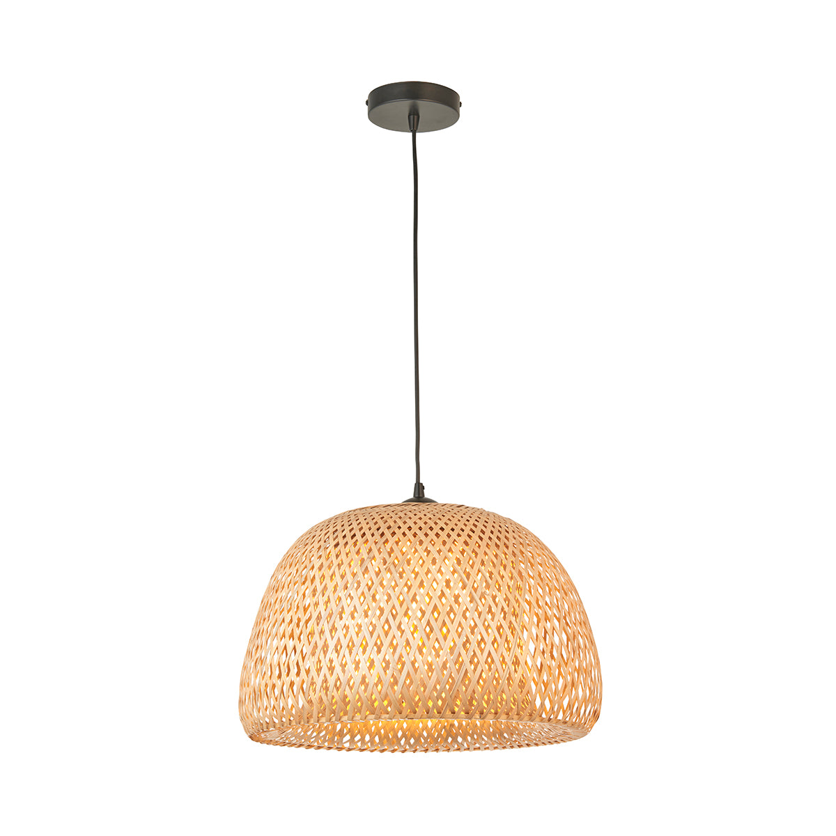 Estelle Natural Bamboo Dome Pendant in Matt Black