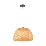 Estelle Natural Bamboo Dome Pendant in Matt Black
