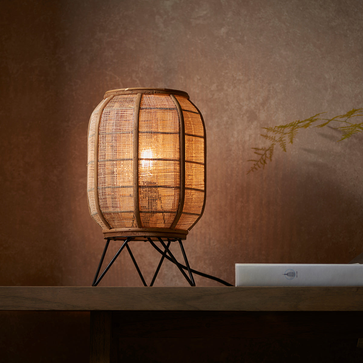 Ren Natural Bamboo Table Lamp in Matt Black