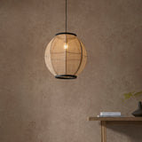 Ren Dark Plywood Round Pendant in Matt Black