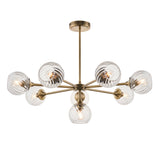 Madeline Spiral Glass Eight Light Pendant in Antique Brass