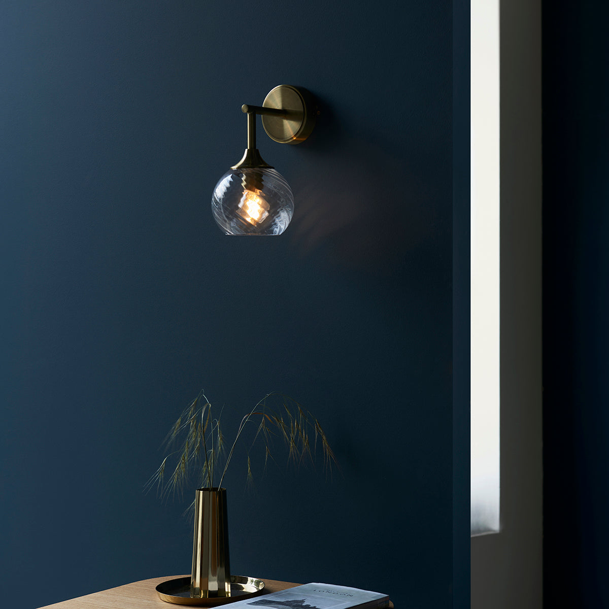 Madeline Spiral Glass Wall Light in Antique Brass
