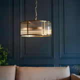 Somerset Ribbed Glass Three Light Pendant in Antique Brass