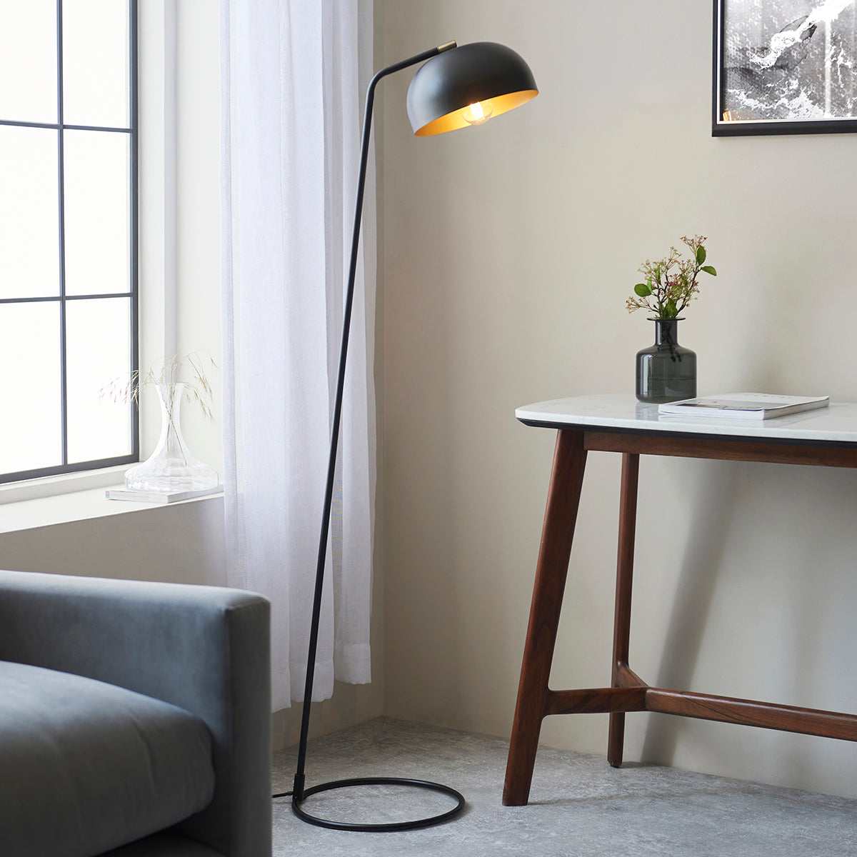 Toronto Floor Lamp in Matt Black and Antique Brass