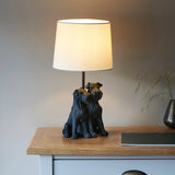 Westies Table Lamp in Matt Black with Natural Linen Shade