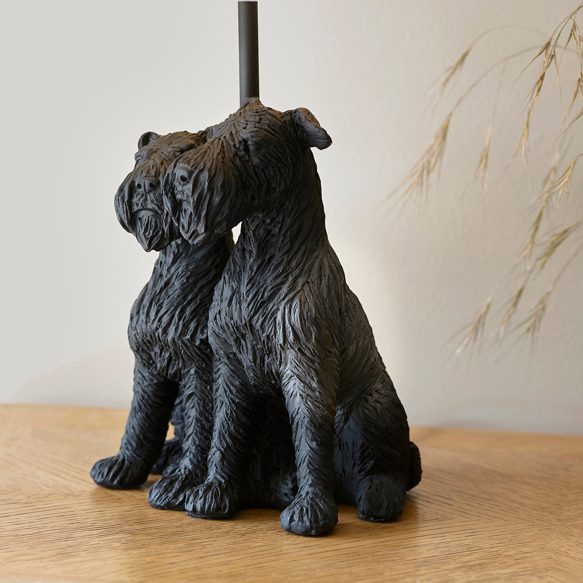 Westies Table Lamp in Matt Black with Natural Linen Shade