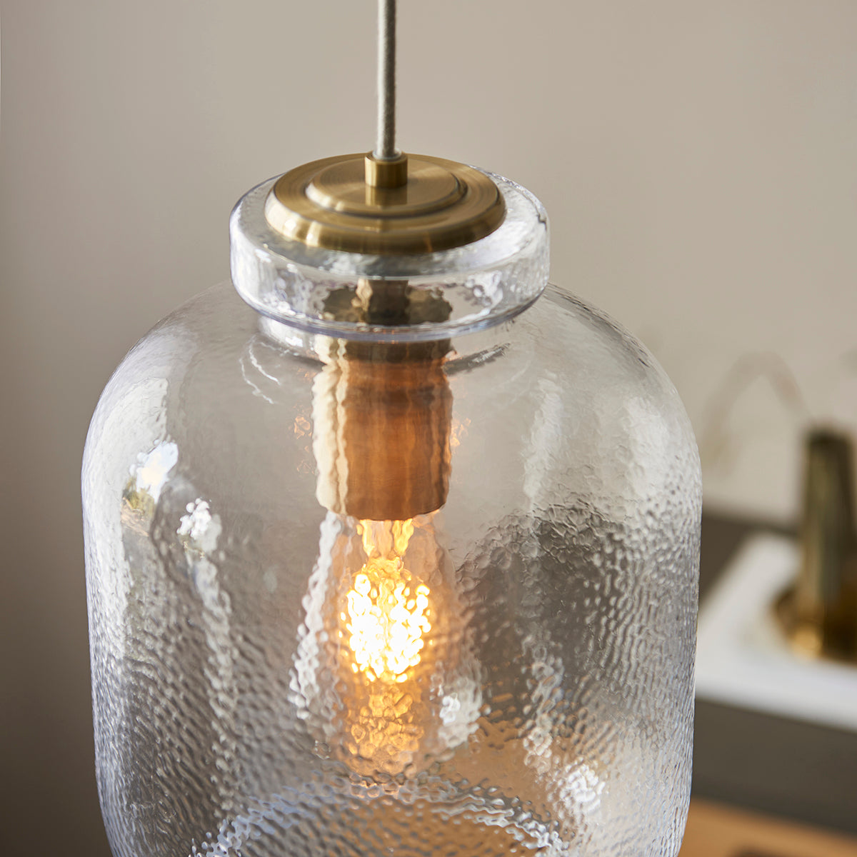 Kendrick Textured Glass Pendant in Antique Brass