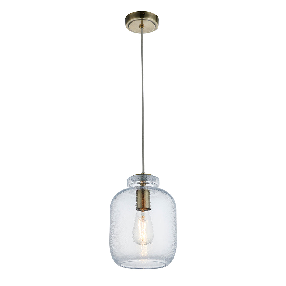 Kendrick Textured Glass Pendant in Antique Brass