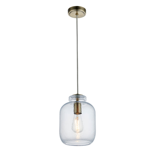 Kendrick Textured Glass Pendant in Antique Brass