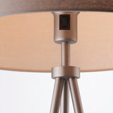Milo Tripod Floor Lamp in Matt Nickel with Grey Fabric Shade